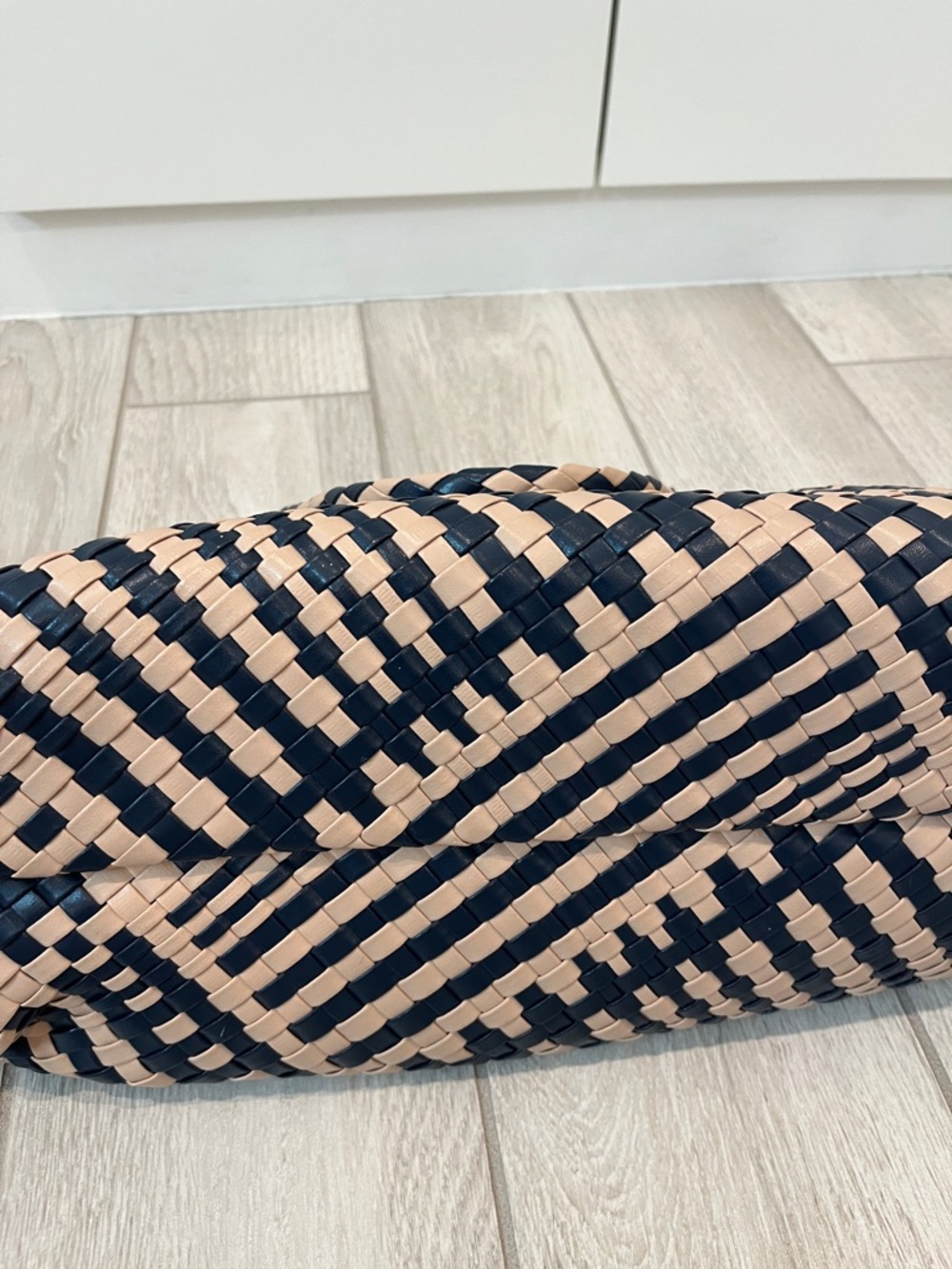 Woven Navy and Beige Tote with Beige Pouch-Magnetic Enclosure - Picture 3 of 7